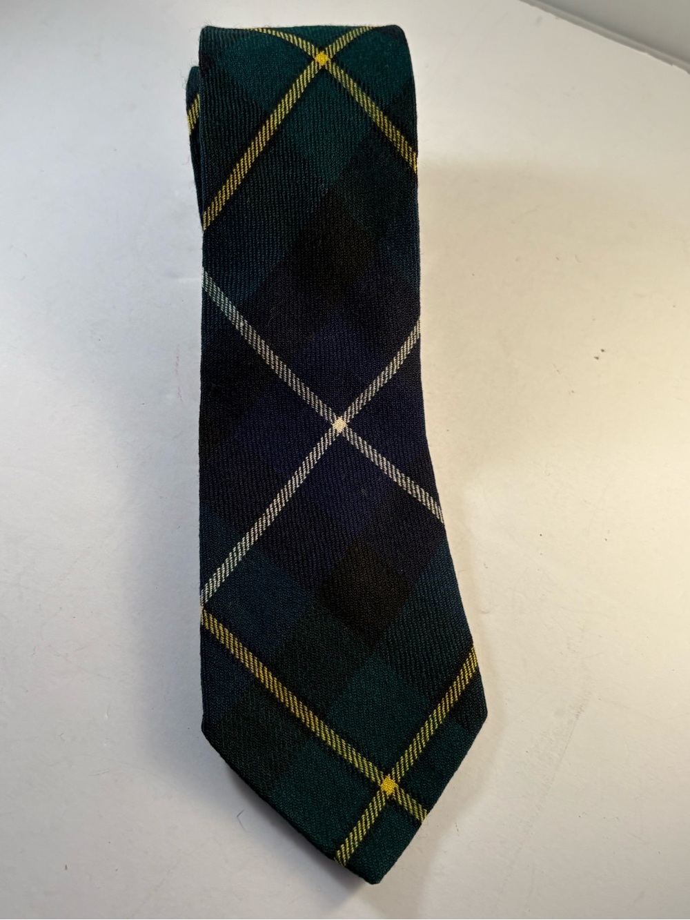 VTG Kinloch Anderson MacNaughton Tartan Wool Tie Plaid Green Blue Made Scotland